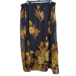 Erica Brooke Vintage Neutral Retro 70s Flower Art Lightweight Maxi Skirt Plus 22